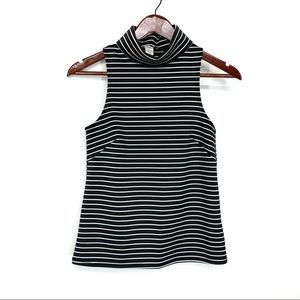 Bar III Striped Sleeveless Black & White Career Turtleneck Stretchy Tank Blouse